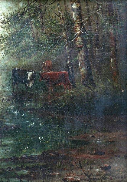 William M. Hanna Woodland View With Cows Sweden oil painting art